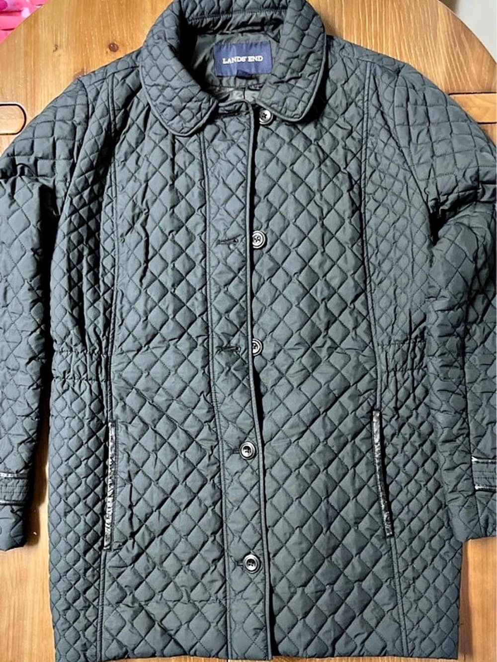 Lands' End Quilted Puffer Coat in Black Size Large
